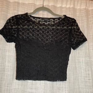 Black Mesh Cropped Tee